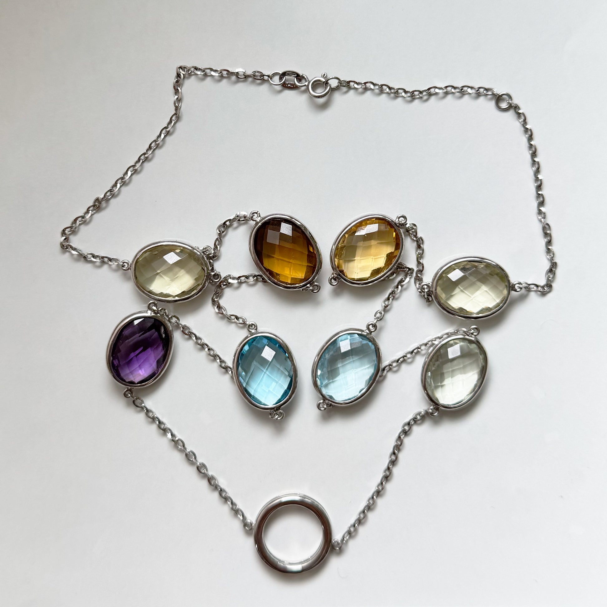 Colorful Necklace Oval Gemstones set in white gold