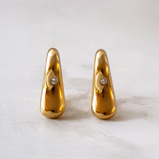 Gold Drop Earrings with Diamond - Amilla Jewelry