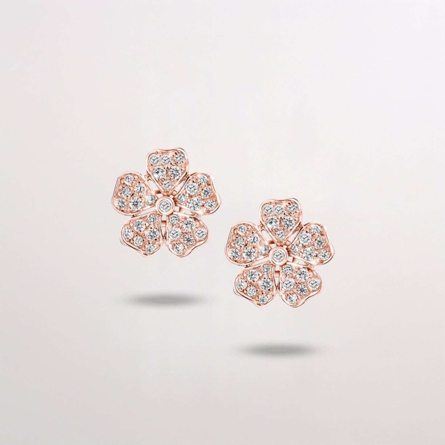 Flower Earrings Diamond Rose Gold on white background