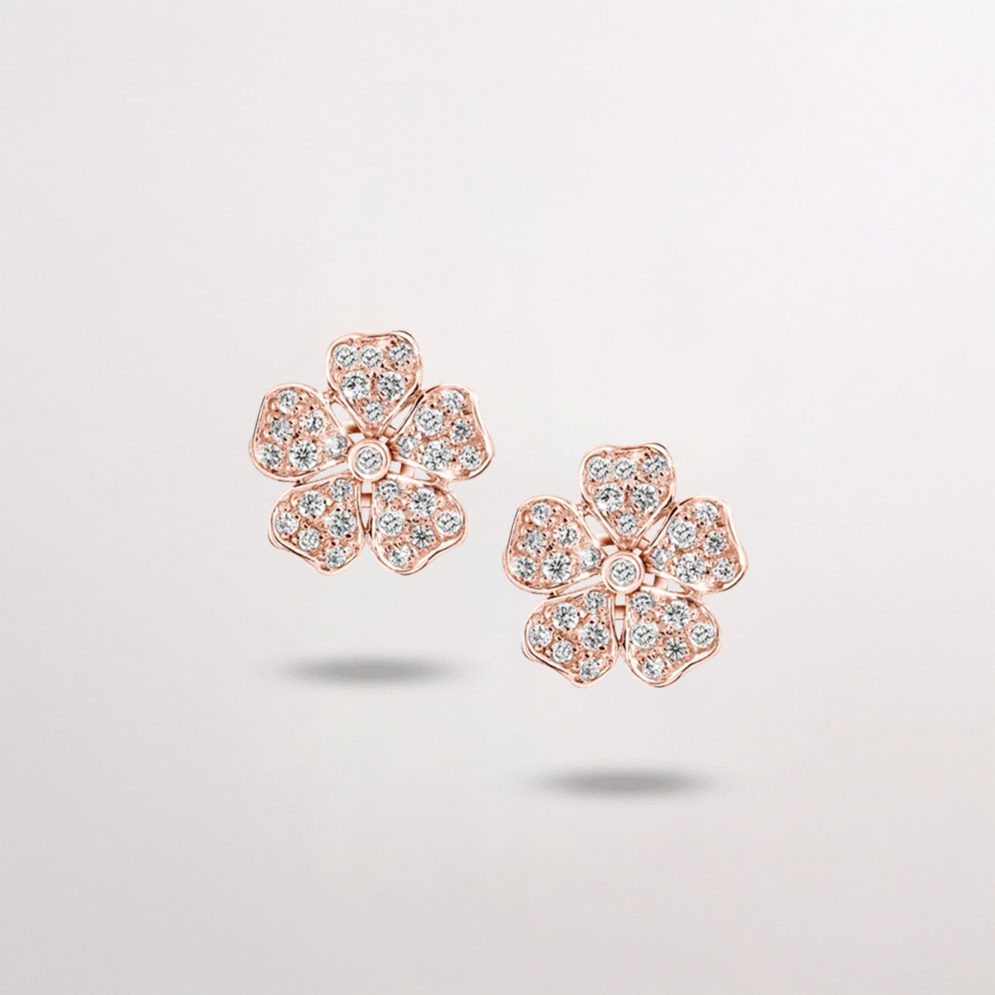 Flower Earrings Diamond Rose Gold on white background