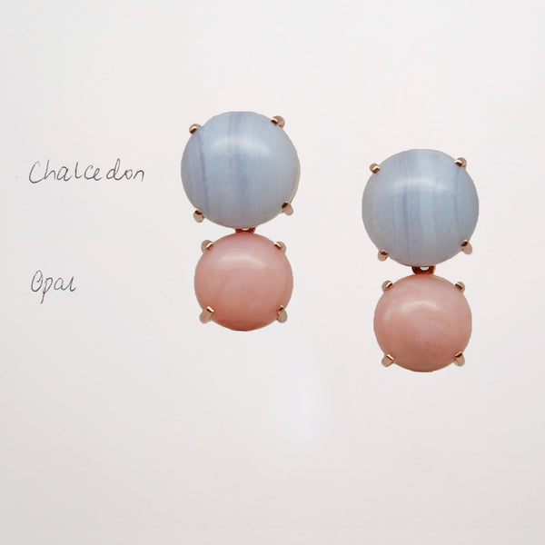 Chalcedon & Pink Opal Gemstone Stud Earrings - Amilla Jewelry