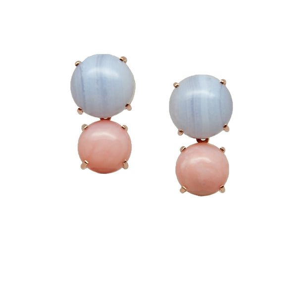 Chalcedon & Pink Opal Gemstone Stud Earrings - Amilla Jewelry