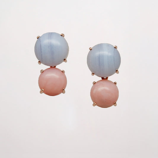 Stud Earrings Gold with Pink Opal and Chalcedony, designed in Switzerland and set in 18K rose gold.