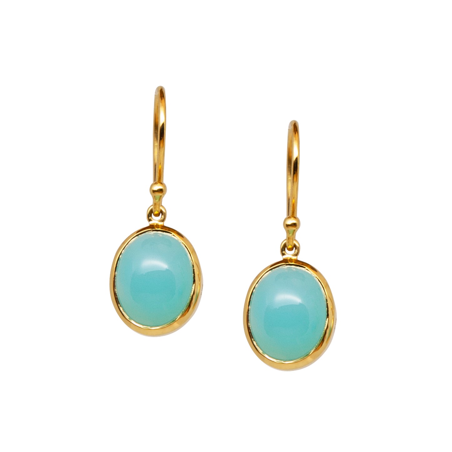 Chalcedony Gold Earrings with natural blue Gemstone set in yellow gold with diamonds